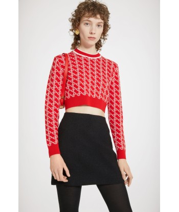 Cropped jumper in sustainable wool jacquard 50% de réduction en Octobre 2024