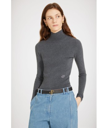 Ribbed high neck jumper in sustainable wool blend ou a consommer sur place