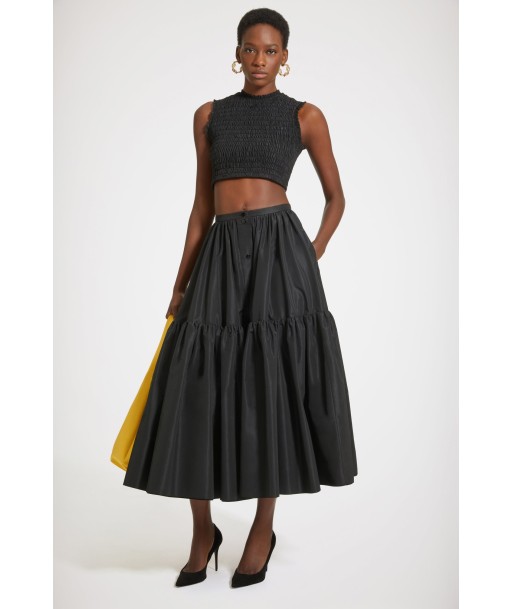 Buttoned tiered midi skirt in eco-friendly faille basket pas cher