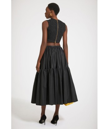 Buttoned tiered midi skirt in eco-friendly faille basket pas cher