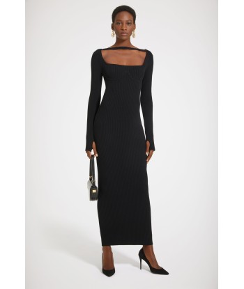 Ribbed corset maxi dress in sustainable wool blend français