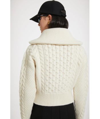 Mixed cable knit zip-up cardigan in wool and cashmere Fin de série