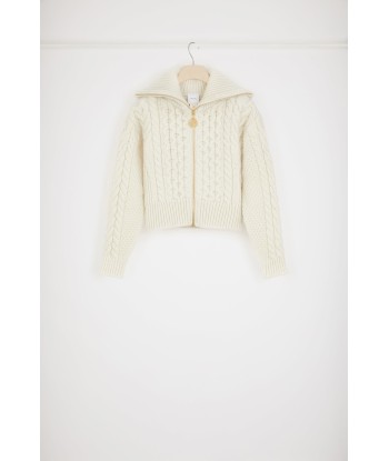 Mixed cable knit zip-up cardigan in wool and cashmere Fin de série