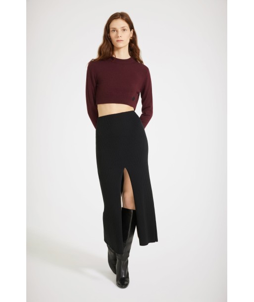 Ribbed slit midi skirt in sustainable wool pas chere