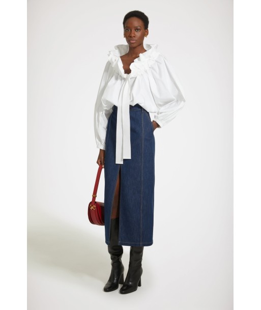 Slit midi skirt in organic cotton denim le concept de la Pate a emporter 