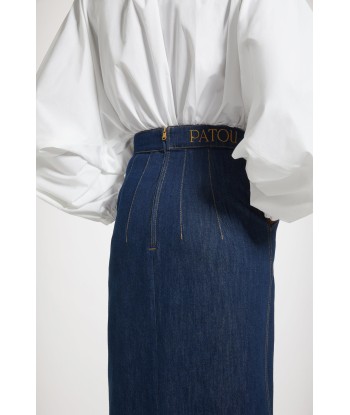 Slit midi skirt in organic cotton denim le concept de la Pate a emporter 