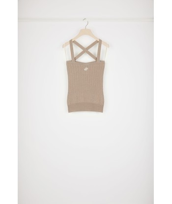 Cross-strap cable knit top in wool and cashmere livraison et retour toujours gratuits