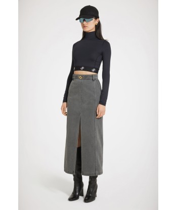 Slit midi skirt in organic cotton denim une grave pollution 