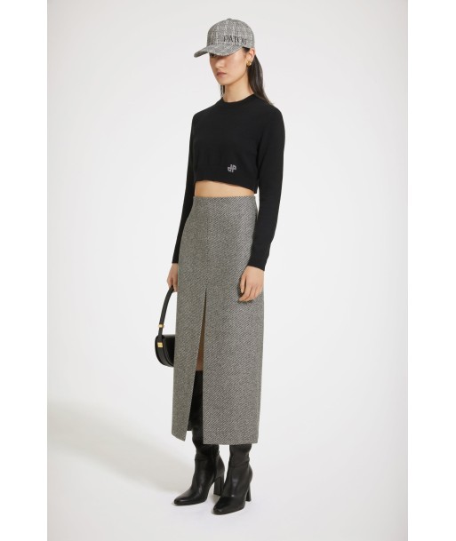 Zip-back midi pencil skirt in textured wool de technologie