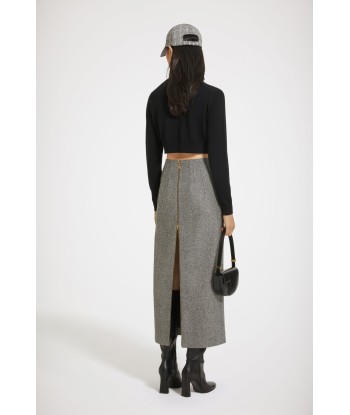 Zip-back midi pencil skirt in textured wool de technologie