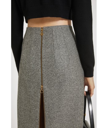 Zip-back midi pencil skirt in textured wool de technologie