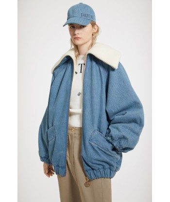 Oversized jacket in organic cotton denim and faux shearling Paris Déstockage Promo