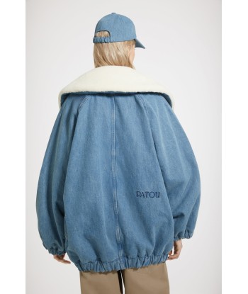 Oversized jacket in organic cotton denim and faux shearling Paris Déstockage Promo