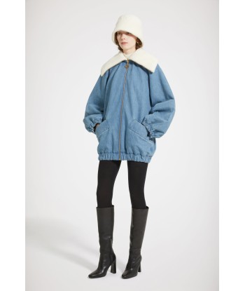 Oversized jacket in organic cotton denim and faux shearling Paris Déstockage Promo