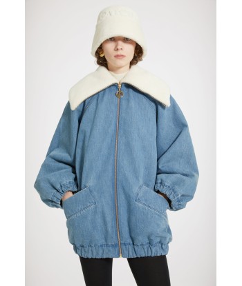 Oversized jacket in organic cotton denim and faux shearling Paris Déstockage Promo