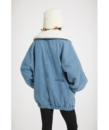 Oversized jacket in organic cotton denim and faux shearling Paris Déstockage Promo