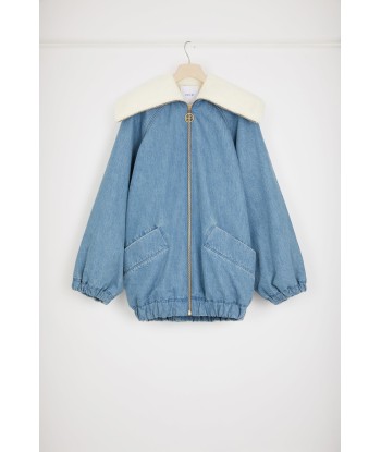 Oversized jacket in organic cotton denim and faux shearling Paris Déstockage Promo