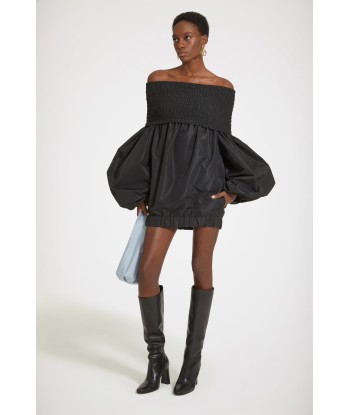 Off-the-shoulder smock mini dress in eco-friendly faille de l' environnement