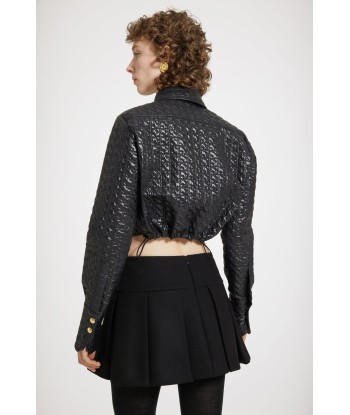 Cut-out cropped shirt in eco-friendly quilted nylon s'inspire de l'anatomie humaine