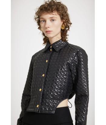 Cut-out cropped shirt in eco-friendly quilted nylon s'inspire de l'anatomie humaine