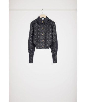 Cut-out cropped shirt in eco-friendly quilted nylon s'inspire de l'anatomie humaine