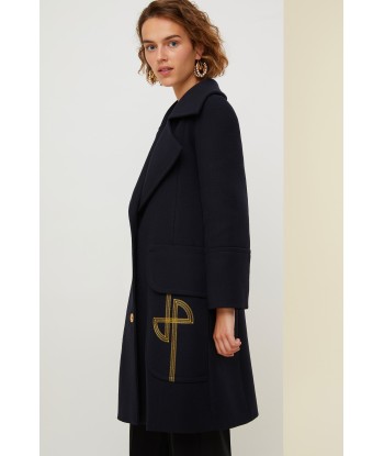 Manteau long en laine vierge à logo brodé hantent personnes