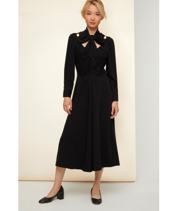 Robe midi à col noeud ajouré pas chere