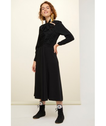 Robe midi à col noeud ajouré pas chere