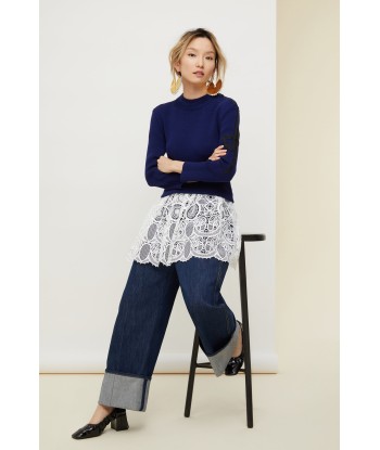 Pull breton en coton avec décoration guipure store