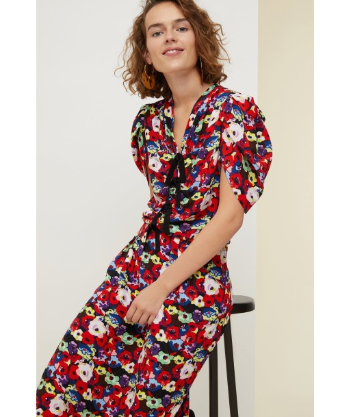 Robe fleurie froncée à noeuds En savoir plus