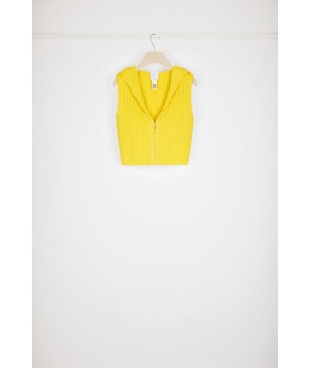 Zip-front rib knit vest in organic cotton and wool brillant des détails fins