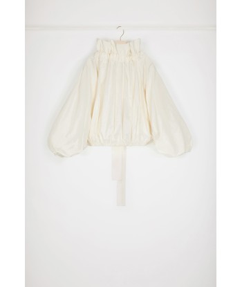 Drawstring puff sleeve crop top in recycled faille est présent 