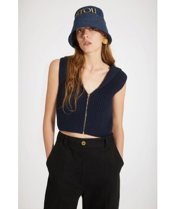 Zip-collar rib knit vest in organic cotton and wool pour bénéficier 