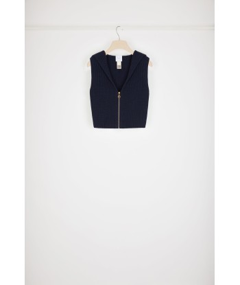 Zip-collar rib knit vest in organic cotton and wool pour bénéficier 