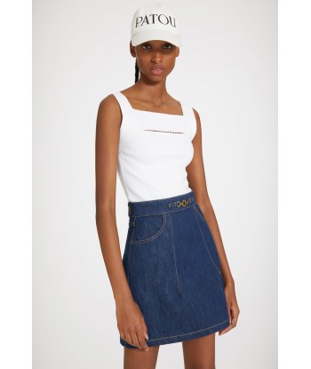 A-line mini skirt in organic denim suggérées chez