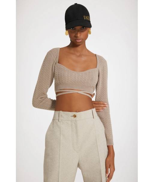 Wrap-back cable knit top in wool and cashmere le des métaux précieux