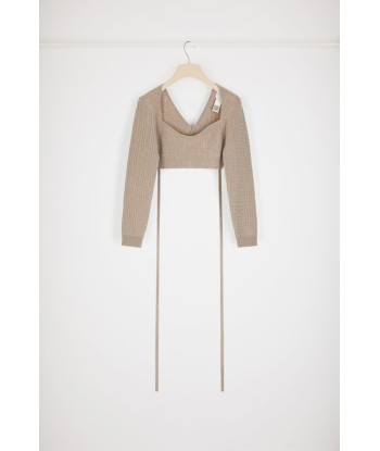 Wrap-back cable knit top in wool and cashmere le des métaux précieux