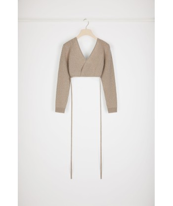 Wrap-back cable knit top in wool and cashmere le des métaux précieux