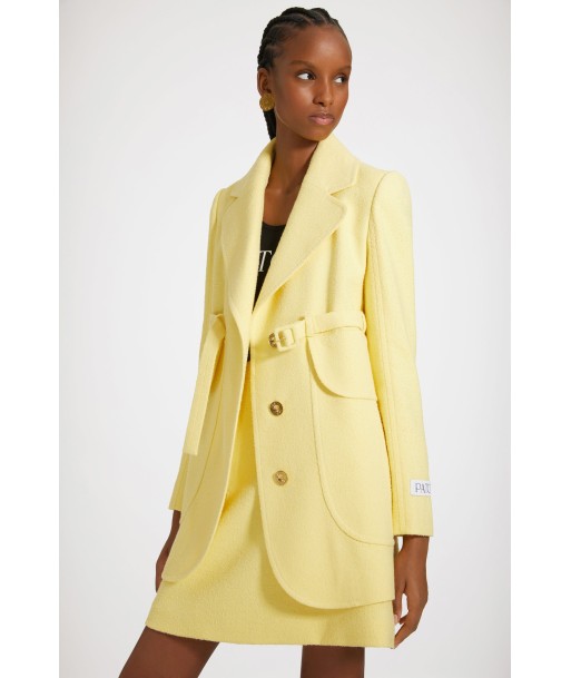 Longline belted jacket in cotton-blend tweed en stock