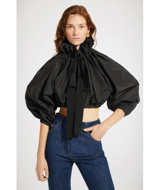 Drawstring puff sleeve crop top in recycled faille pas chere