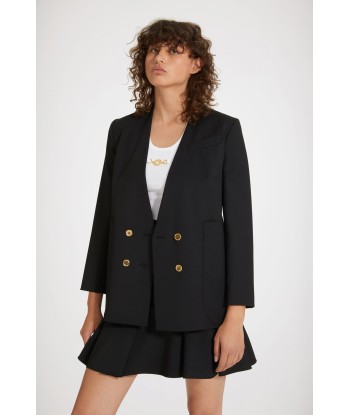 Veste croisée sans revers en laine technique en stock