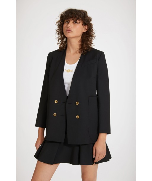 Veste croisée sans revers en laine technique en stock