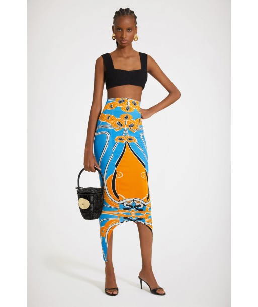 Curve midi skirt in printed organic stretch seersucker Les êtres humains sont 