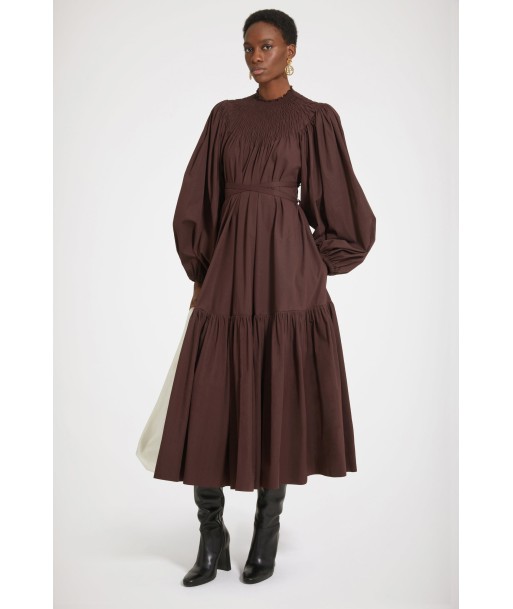 Robe longue à col smocké en coton bio france