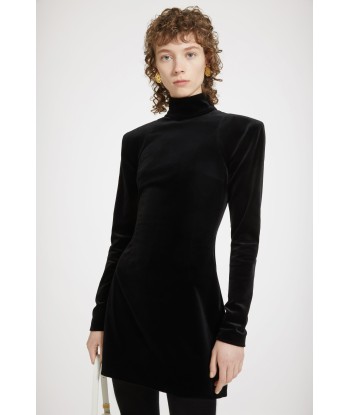 Robe courte à col montant en velours stretch Fin de série