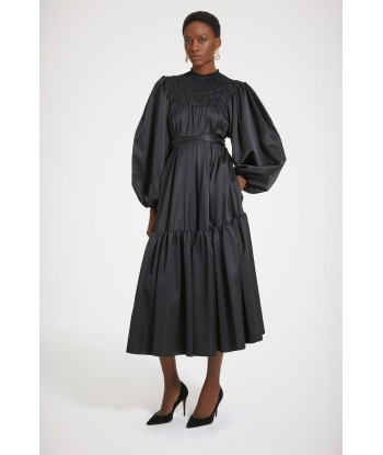 Robe longue à col smocké en satin éco-responsable Pour