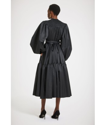 Robe longue à col smocké en satin éco-responsable Pour