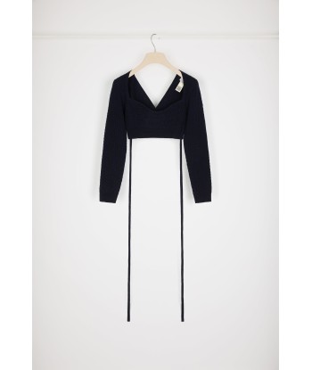 Wrap-back cable knit top in wool and cashmere suggérées chez