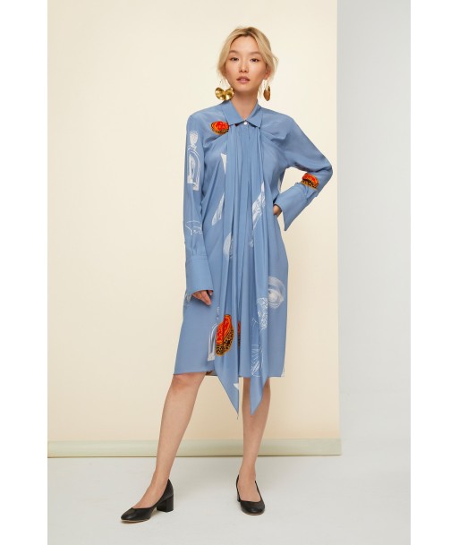 Pussy-bow mini printed silk shirtdress online