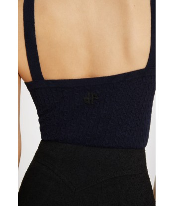 Cross-strap cable knit top in wool and cashmere Paris Déstockage Promo